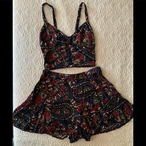 Navy Blue & Floral 2 Piece Set (crop top & shorts)